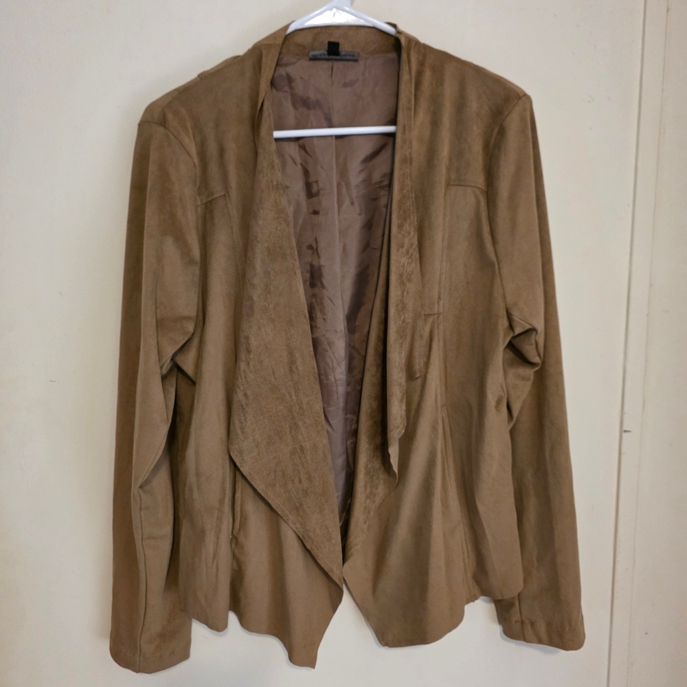 Womens Faux Suede Cardigan Size XL Tan Draped Open Front Indie Boho